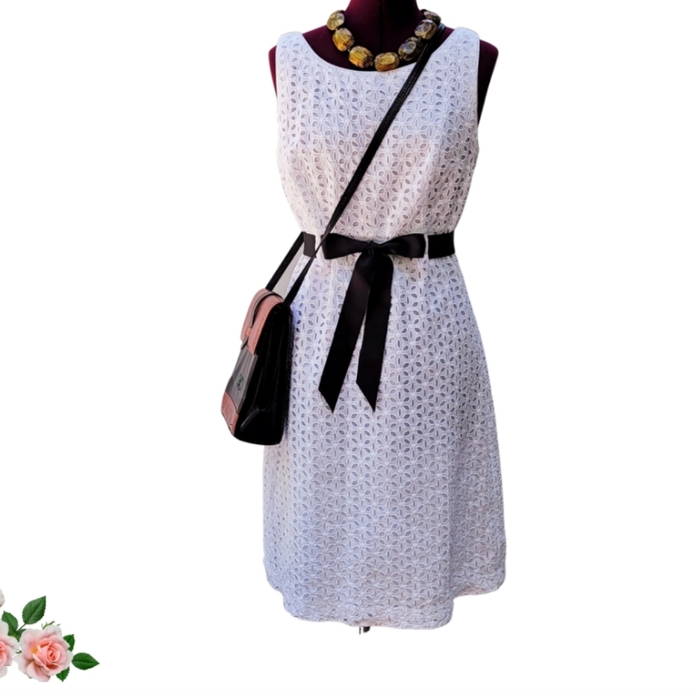 Sheri Martin Womens 10 Eyelet Overlay Dress Cruise Beach Resort Feminine Vintage